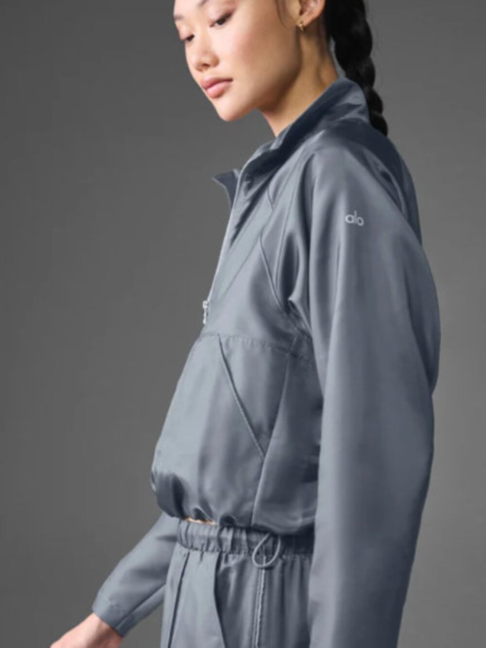 Alo Yoga Cropped Afterglow Pullover Steel Grey Size L